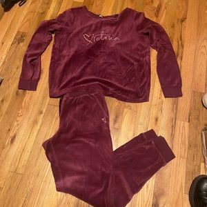 Victoria’s Secret 2 Piece Maroon Velour Sweatsuit with Open back- Small